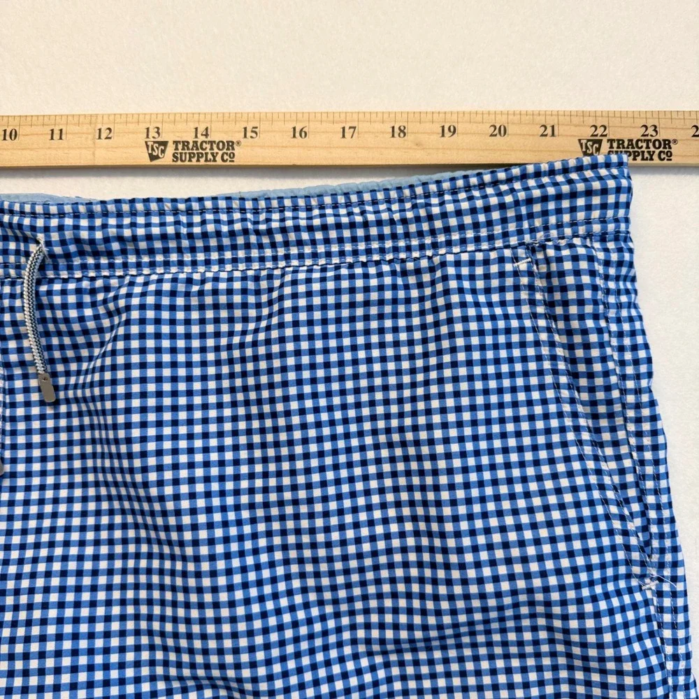 Peter Millar Swim Trunks Mens‎ XL Blue Gingham Excellent Mesh Lined Drawstring